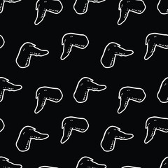 Seamless Hand Drawn Fried Chicken Wings Design Pattern Line Art Black Background.eps