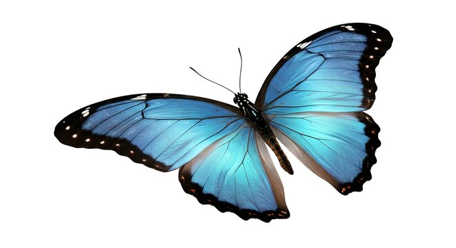 Muy hermosa mariposa naranja amarilla azul en vuelo aislada sobre un fondo transparente.
