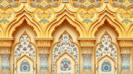 Obraz premium Intricate Golden Architectural Design with Floral Patterns in India