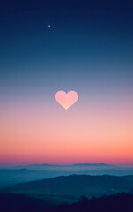 Fototapeta premium Heart-shaped moon in a dreamy twilight sky over the sea, romantic and surreal fantasy scene with celestial reflections on the water