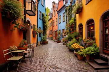 Fototapeta premium European alley building architecture cobblestone.