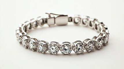 Silver Women's Bracelet with Multi-Colored Diamonds on White Background
