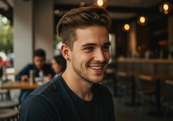 Fototapeta premium Millennials in urban coffee shop environment for lifestyle and social interaction themes