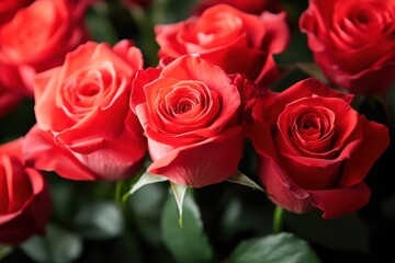 Obraz premium A vibrant arrangement of red roses elegantly displayed in a clear vase, showcasing their beauty and freshness.