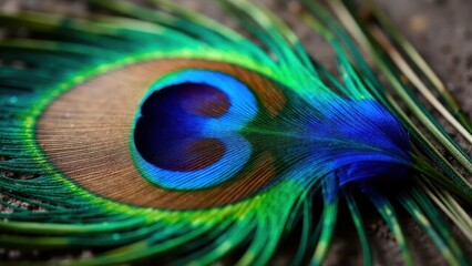 Obraz premium A close-up of a vibrant peacock feather with intricate patterns and vivid colors, showcasing the beauty of peacock peacock feathers.