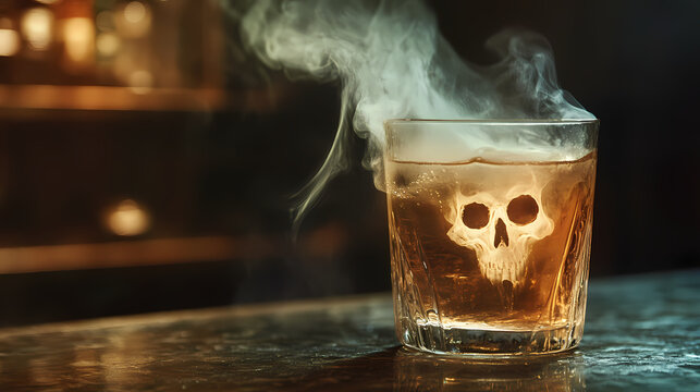 Ghostly apparition materializes in a glass filled with misty liquid, glass, ghostly. Ethereal Ghostly Apparitions. Illustration