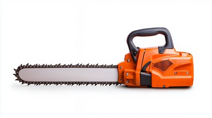 Powerful Orange Chainsaw with Sharp Blade Ready for Cutting Work