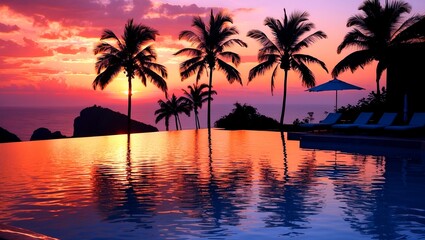 Fototapeta premium Sunset serenity at an infinity pool retreat