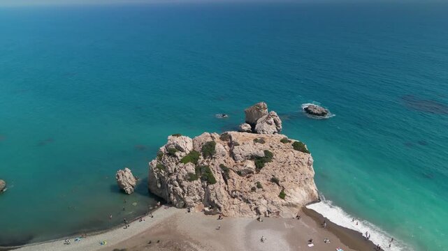 Birthplace of the goddess Aphrodite. Venus. Petra tou Romiou. Pafos. Cyprus. Greece. Beautiful views of the Mediterranean Sea and Coastline. Rocks. Golden sand beaches. Blue sea. Turquoise. 