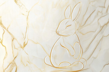 A sleek and stylish modern Easter Bunny silhouette outlined with golden strokes, placed against a luxury-inspired marble and gold background.