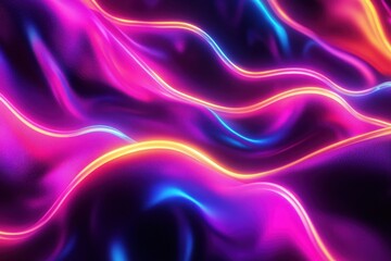 Obraz premium Colorful flowing neon waves create a mesmerizing abstract background effect