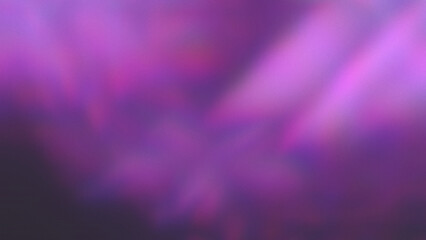 Grainy abstract background of defocused lights in purple shades, copy space. Prismatic blur gradient in violet lilac blue magenta pink black colors. Grunge texture. Futuristic wallpaper poster design