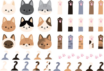 かわいい猫パーツのイラスト素材セット