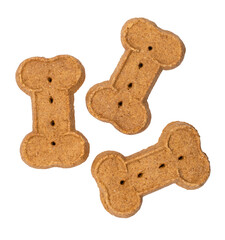 Three Bone-shaped dog treats on a transparent background 