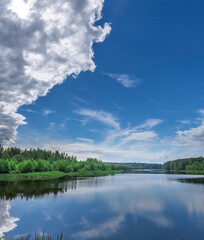 Beautiful lake with a cloudy sky in the background