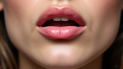Fototapeta premium A close-up of thin lips with a slightly open mouth.