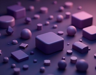 3D Purple Geometric Forms Composition
