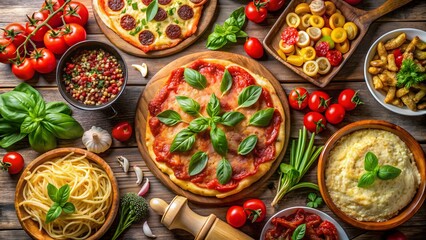 Fototapeta premium Italian Food Variety Overhead Shot