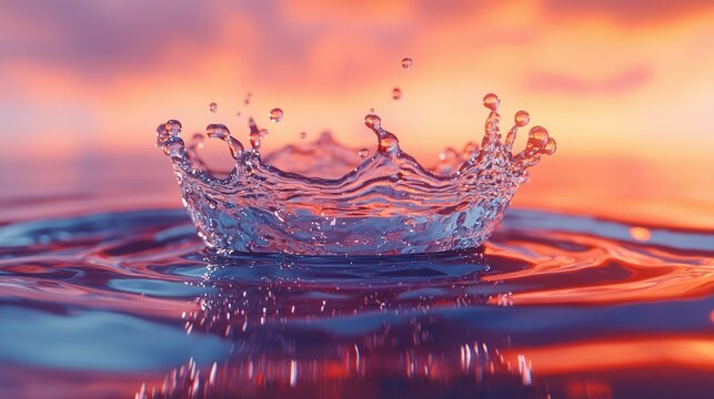Water splash crown sunset reflection - Powered by Adobe