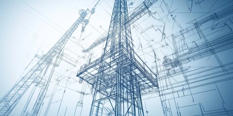 3D Illustration Blueprint of Nuclear Power Plant Design