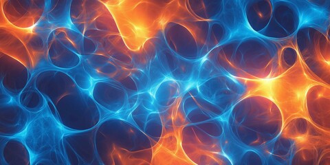 Vibrant neural pathways illuminated in cool blue and orange tones create a stunning abstract background with a soft gradient backdrop