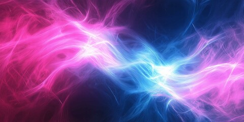 Obraz premium Radiant neon waves create a vibrant abstract background in bright pink and blue tones for a high-energy futuristic aesthetic