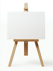 Blank white canvas on wooden easel for painting or artwork.