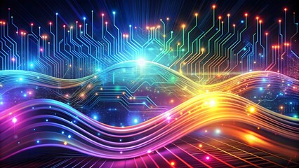 Abstract Technology Background with Circuit Board and Light Waves