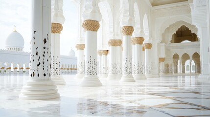 Fototapeta premium Serene Architectural Details of White Marble Columns in Grand Mosque