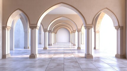Serene Architectural Interior with Arches and Expansive Spaces
