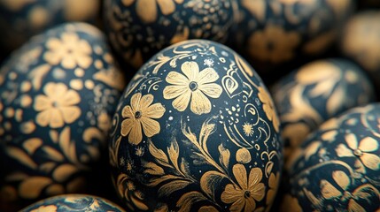 Close-up of Easter eggs with floral patterns