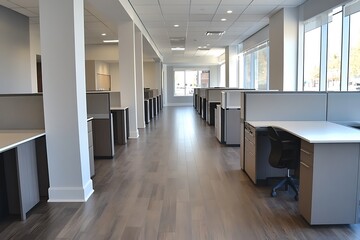 A modern room with a bookcase, pouf, and lamp establishes a warm and chic ambiance.