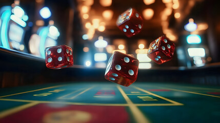 Dice rolling on a craps table capturing the moment of anticipation