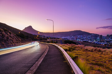 Winding Road Leading to Cape Town at Twilight, South Africa