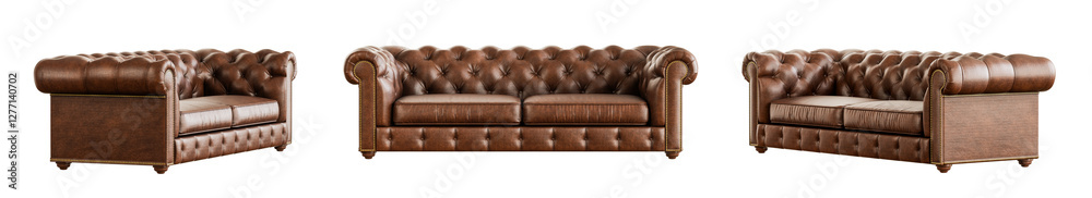 Aufkleber chesterfield sofa set isolated on transparent background. 3d render. 3d illustration.
