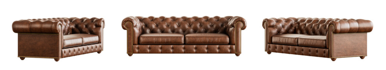 Chesterfield sofa set isolated on transparent background. 3D render. 3D illustration.