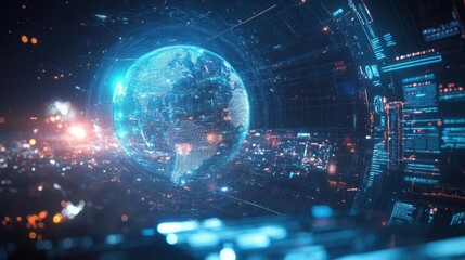 Fototapeta premium A futuristic space travel agency with digital holographic maps and intergalactic destinations