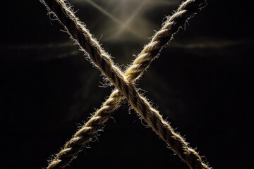 Crossed ropes against dark background with dramatic lighting