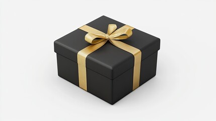 3D Icon of Black Gift Box: 3D icon of a black gift box with gold wrapping ribbon, isolated on transparent background,