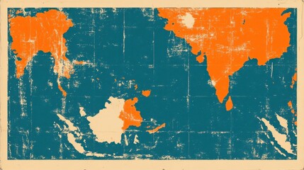 Geographical features map of -pacific vintage style poster art creative design aesthetic overview