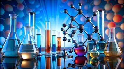 Chemistry Laboratory Glassware and Molecular Model