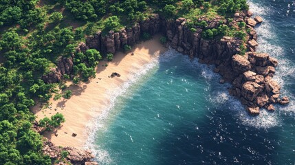 Obraz premium Secluded beach paradise tropical coast aerial view nature landscape serenity and tranquility