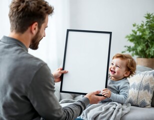Fototapeta premium Father and Child with Empty Frame