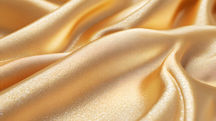 A shiny, shimmering golden satin fabric with subtle glitter accents.
