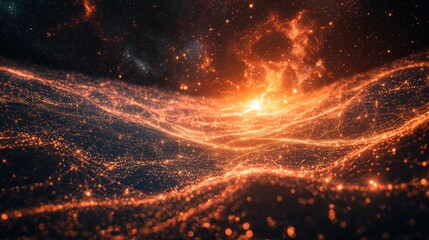 Abstract fiery cosmic energy wave, digital art, space background