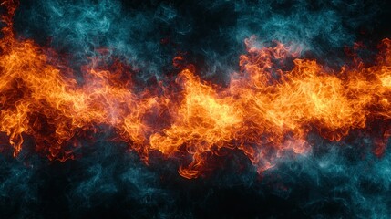 Abstract fiery flames and smoke, horizontal background design