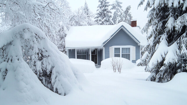 Casa Aislada Cubierta De Nieve Bajo Un Cielo Invernal Silencioso