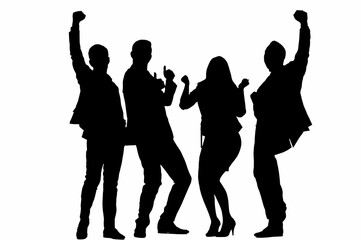 Business man and woman celebrating, people cheering carefree and excited silhouette, concept of business success