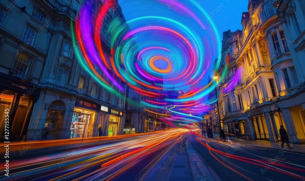 Wall mural abstract colorful swirl of vibrant light trails blending seamlessly, creating a dynamic and futurist