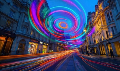 Obraz premium Abstract colorful swirl of vibrant light trails blending seamlessly, creating a dynamic and futuristic visual effect